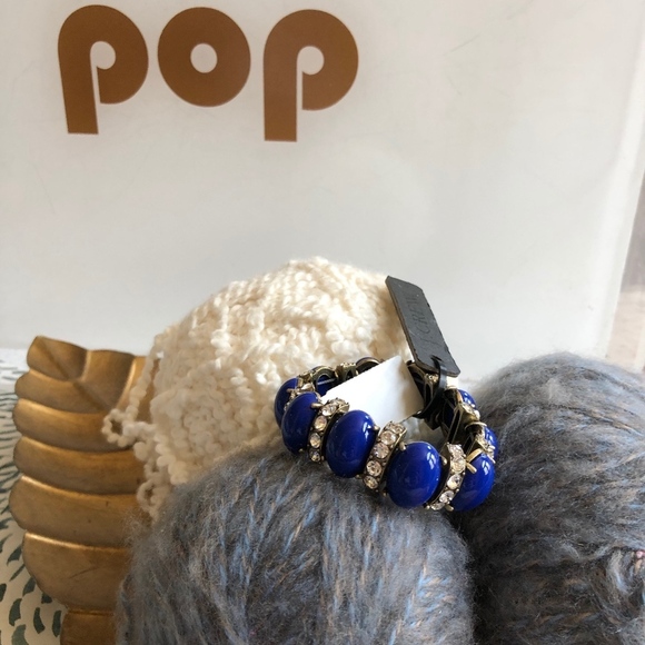 J.Crew Royal Blue Rhinestone Elastic Bracelet NWT - Picture 1 of 7